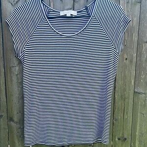 LOFT Navy and White Striped Short Sleeve Tee, Womens petite medium